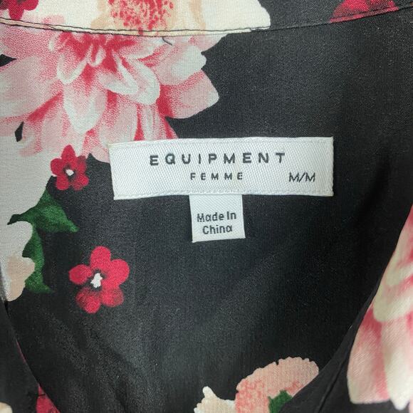 Equipment Femme Black&Pink Floral Clea Silk Button Front Shirt Dress Sz.M - Picture 10 of 16